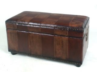 Faux Leather Bench Trunk for Storage Mixed Patchwork
