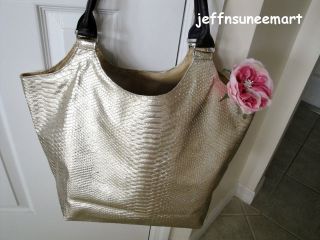  Metallic Gold Faux Snakeskin Tote Purse Bag Large with Tag