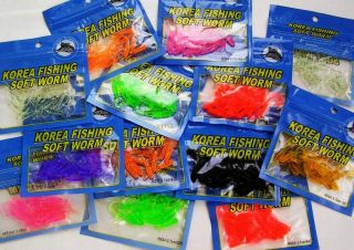  Assorted Colors Trout Crappie Panfish Micro Worms Fishing Lures NEW