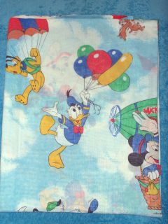 Vintage Disney Twin Flat Sheet Fabric Pluto Dumbo Donald Duck Mickey