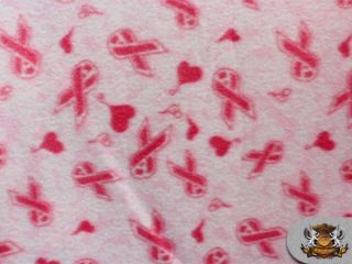 Fleece Printed Cancer Ribbon Heart Pink Fabric 58 Sold by The Yard NL