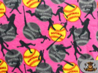 Fleece Printed Softball Pink 58 Wide Sold by The Yard