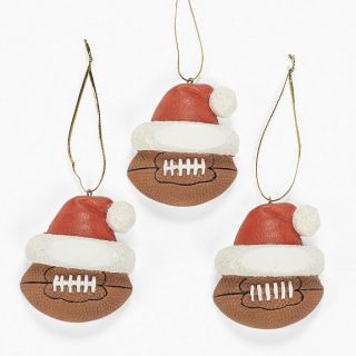 Football Pigskin Christmas Tree Ornaments w Santa Hat