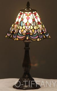 Tiffany Style Stained Glass Table Lamp Fleur De Lis w/ Metal Base