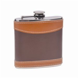  Leather Wrapped 6 oz Alcohol Whiskey Hip Flask   By Top Shelf Flasks