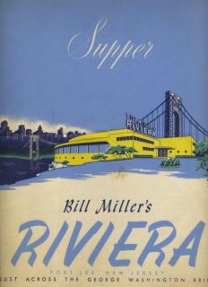 Bill Millers Riviera Menu Fort Lee New Jersey 1950S