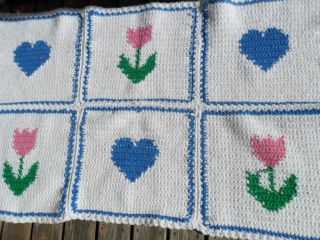 Vintage Rug / Mat Bath Floral Flowers Tulips Hearts Country Cottage