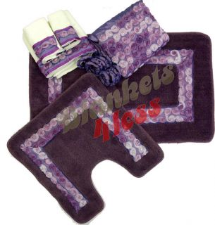 Purple 18 pc Bathroom Set Floral Ribbon Bath Rugs Shower Curtain Towel