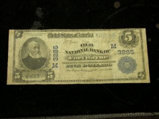 1902  PLAIN BACK  $5 CH.M3285 FORT WAYNE, INDIANA  KELLYS $200  ID#