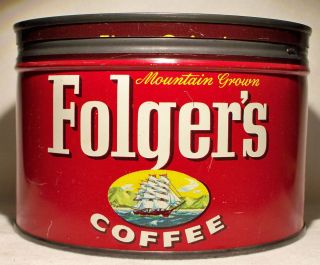 Vintage Folgers One Pound Coffee Tin Can 1959 J A Folgers Co