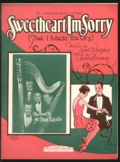 Sweetheart IM Sorry 1922 Four Rajahs Vintage Sheet Music