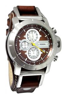 Fossil JR1157 chronograph brown dial leather strap men watch NEW