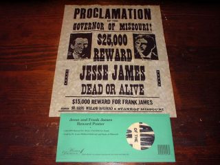 Jesse and Frank James Reward Poster $25 000 Jesse $15 000 Frank