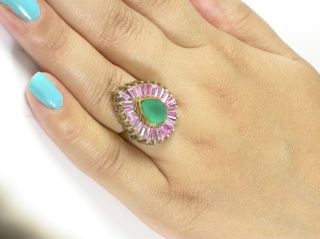 Golden Pink Emerald CZ Ad Victorian Finger Ring Jewelry EHS