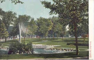 1900s City Park Fountain at Bath Maine Vintage Postcard