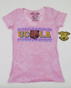 NWT UCLA BRUINS College Football Burnout T shirt Pink Distressed Style