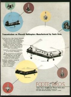 Foote Bros Gear Machine 1952 Piasecki Helicopters Original Print Ad