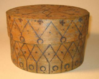 Antique 18th Century Round Wooden Pantry Box with Ornate Carved Design