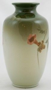 Rookwood 8 Iris Glaze Vase 1902 by Fred Rothenbusch w Trumpet Flowers