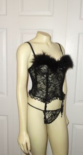 Vintage Corset Fredericks of Hollywood Black Lace Bustier and G String
