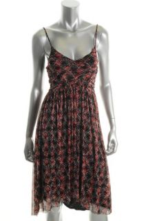 Free People New Multi Color Print Ruched Drape Front Casual Dress s