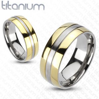  Titanium 2 Tone Gold IP Edges Comfort Fit Wedding Band Ring