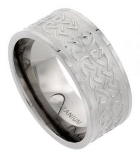 Titanium 10mm Comfort Fit Wedding Band Ring, with Celtic Knot Work