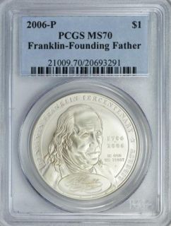 2006 P Benjamin Franklin Founding Father Commemorative Silver Dollar