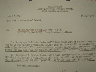 1956 U s Army Fort Huachuca Arizona Document Orders