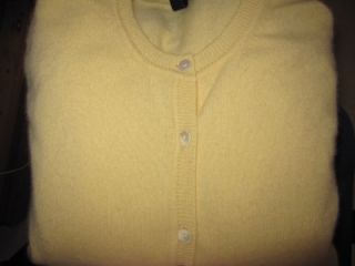 Womens FORTE 100% cashmere yellow short sleeve top cardigan twin