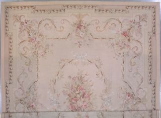 12x15 Beige French Aubusson Hand Knotted Floral Wool Area Rug Carpet