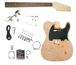 Unfinished DIY Tele Style Electric Guitar Luthier Builder Kit Burl Ash