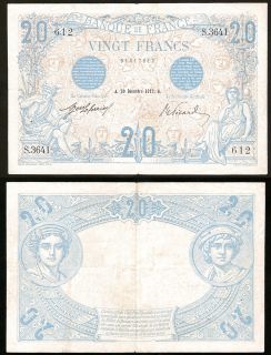 France 20 Francs 30 December 1912 VF RARE