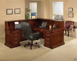 Office Furniture Reception Desk L Shaped Privacy Risers Cherry Walnut