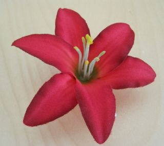 Fire Red Lily Silk Flower Brooch Pin Rockabilly