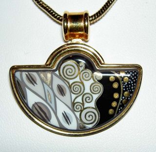 Authentic FREY WILLE Gustav Klimt Nixe 24K Enamel Pendant Necklace NEW