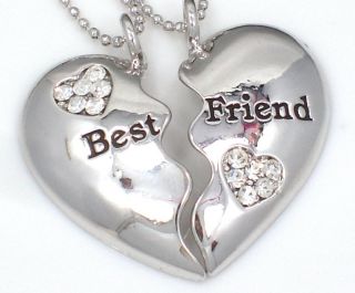 Friendship BEST FRIEND Heart Silver Tone 2 Charms 2 Necklaces New Item
