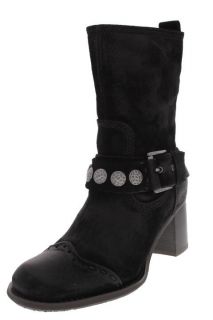 Biviel New Frank Black Suede Studded Belted Heels Mid Calf Boots Shoes