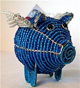 blue flying pig glass beads wire sculpture beadworx mib