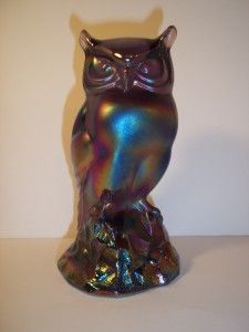 Fenton Glass Violet Purple Carnival Satin Iridized Owl  Frank