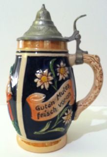 Beer Stein from Germany Glazed Ceramic  Guten Mutes Frisch