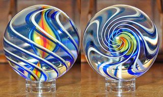 Fritz Glass 1½ Rainbow Core Latticino Ribbon Marble