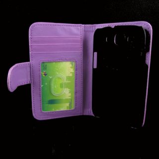 Samsung Galaxy S3 i9300 Purple Flip Wallet ID Card Case w/ Screen