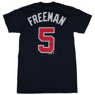 Majestic Atlanta Braves 5 Freddie Freeman Navy Player Number T Shirt