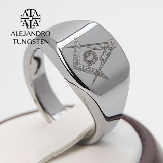 Tungsten Carbide Ring Silver Elegant Masonic Freemason Ring   ATG040