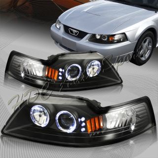 99 04 Ford Mustang Black Halo Projector Headlight Lamps 2in1 Corner