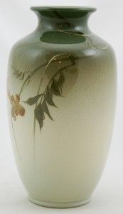 Rookwood 8 Iris Glaze Vase 1902 by Fred Rothenbusch w Trumpet Flowers