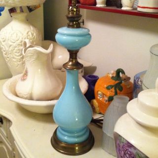 Vintage French Blue Opaline Glass Robins Egg Blue Lamp Chic Regency