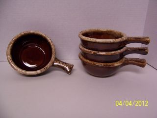 Vintage Hull Brown Drip 4 French Onion Soup Serving Bowls with Handles