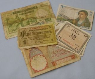 1940 s 17 pcs foreign paper currency lire franc mark